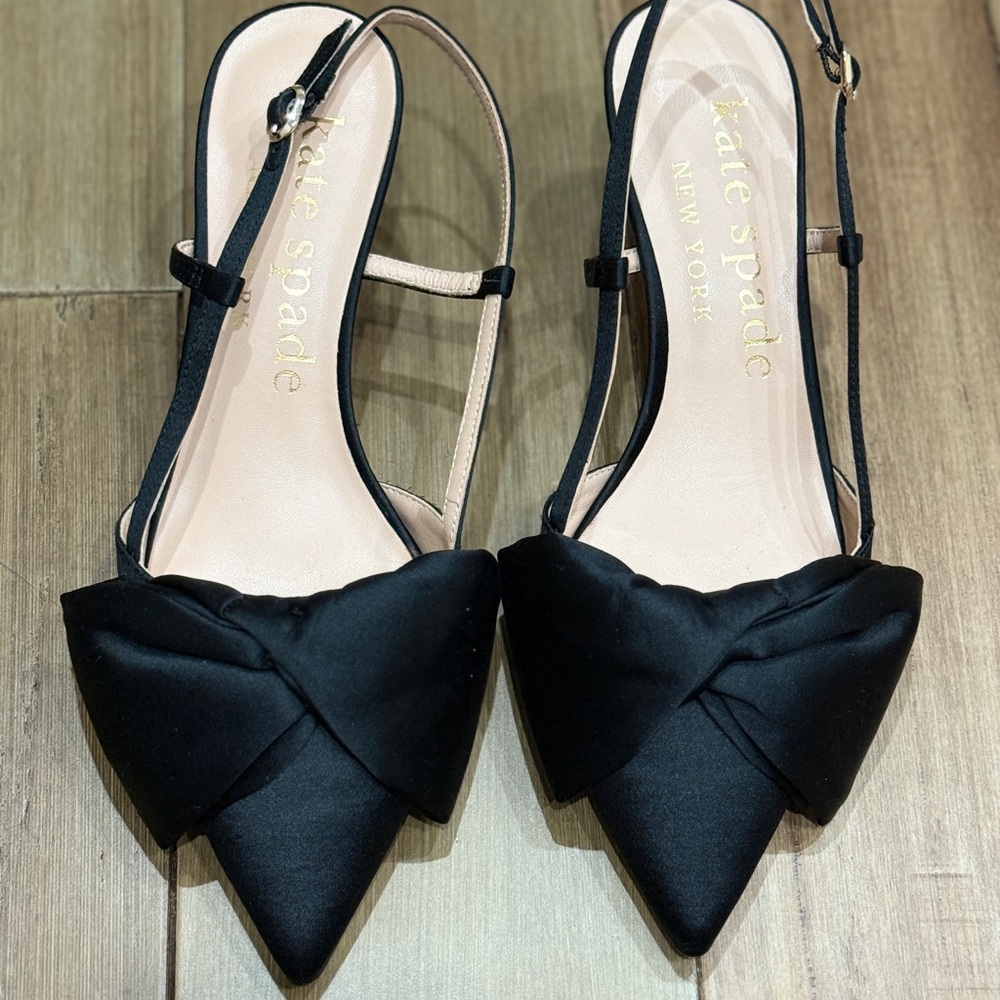 Kate Spade Black Satin Slingback Heels